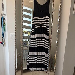 Espresso Black and White Striped Maxi Dress